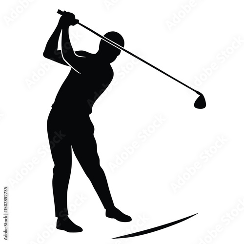 Golfer silhouette taking a swing on the green  