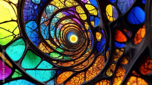 Abstract Stained-Glass Spiral Fractal Art Background for Meditation