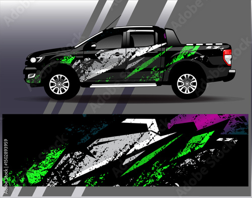 Car wrap design vector. Graphic abstract stripe racing background designs for vehicle, rally, race, adventure and car racing livery
