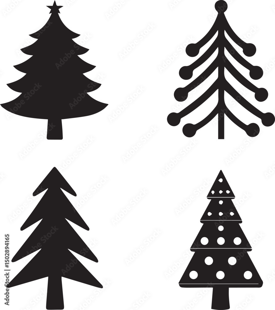 Obraz premium christmas tree set, christmas tree silhouette vector, christmas tree logo vector illustration isolated on white background