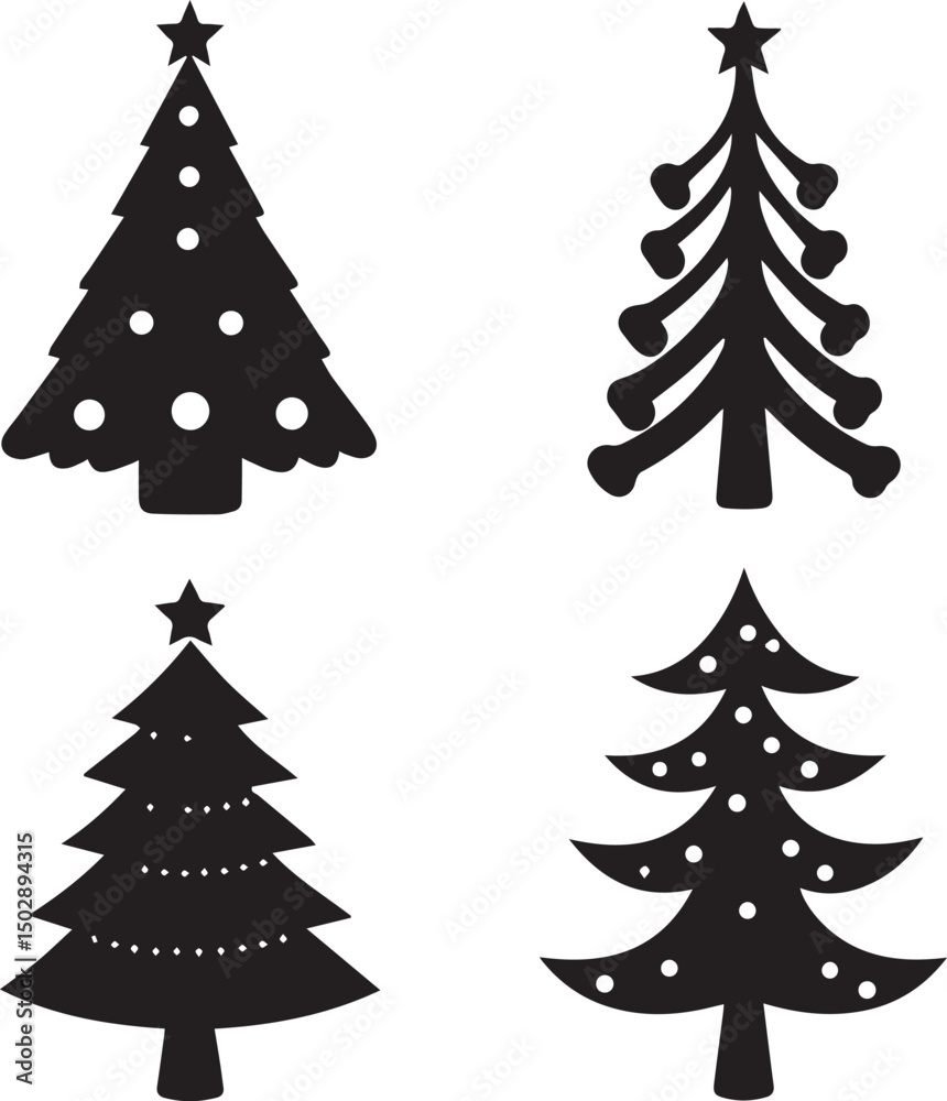 Obraz premium christmas tree set, christmas tree silhouette vector, christmas tree logo vector illustration isolated on white background