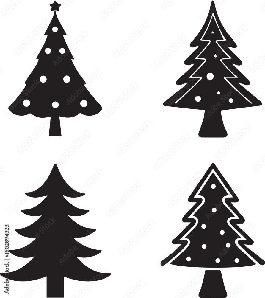 Obraz premium christmas tree set, christmas tree silhouette vector, christmas tree logo vector illustration isolated on white background