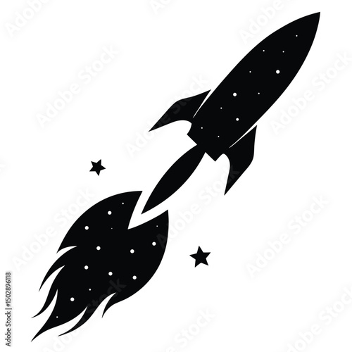 Rocket silhouette with a trail of fire  