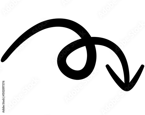 Curly Arrow pointing downwards Doodle Illustration - for Navigation and Directional Graphics, Perfect for Websites, Presentations, and Infographics