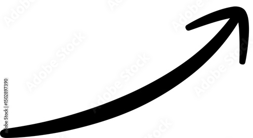 Hand Drawn Black Curved upwards right Arrow Vector - for Designers Needing a Brush Stroke Style Element, Suitable for Web, Print, and Logos.