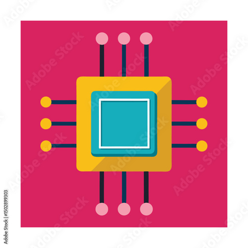 Colorful vector illustration of a microchip central processing unit for technological concepts