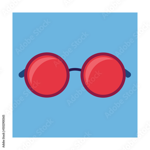Stylish red circle sunglasses illustration on a light blue background for summer or fashion design