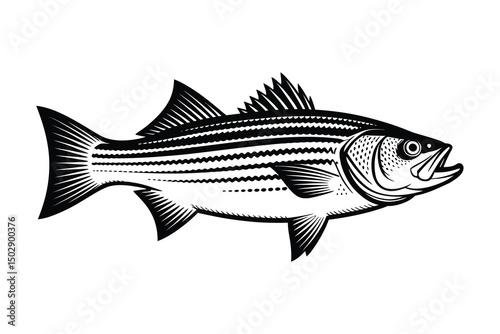 Striped Bass Vector Art & Illustration, Fish Vector Design on a white background