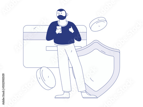 Online shopping payment security character flat vector concept operation hand drawn illustration
