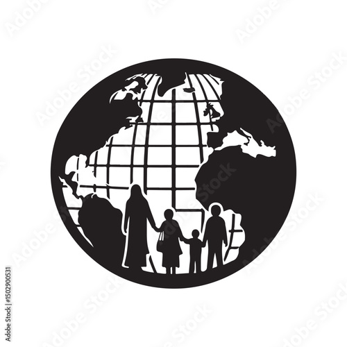 International Refugee Day Silhouette Vector Illustration, Solid White Background.