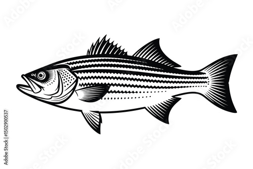 Striped Bass Vector Art & Illustration, Fish Vector Design on a white background