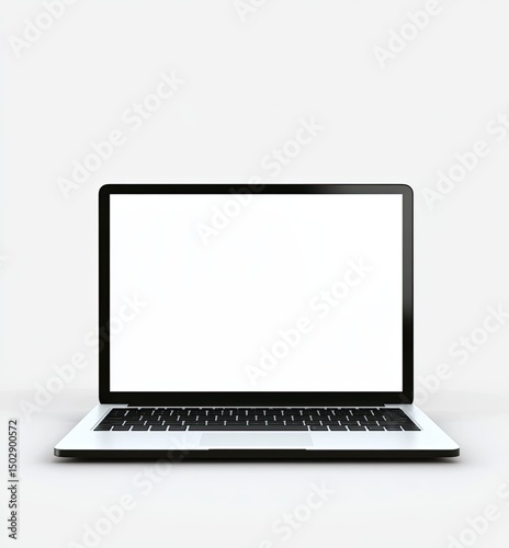 Modern laptop computer with blank screen.  High-quality, sleek design.  Shows front view