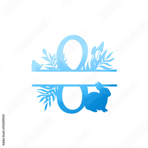 Easter, spring monogram. Number 8 on white background