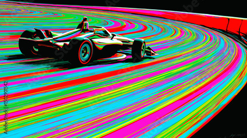 カラフルなコースを走るレーシングカーのベクターイラスト
