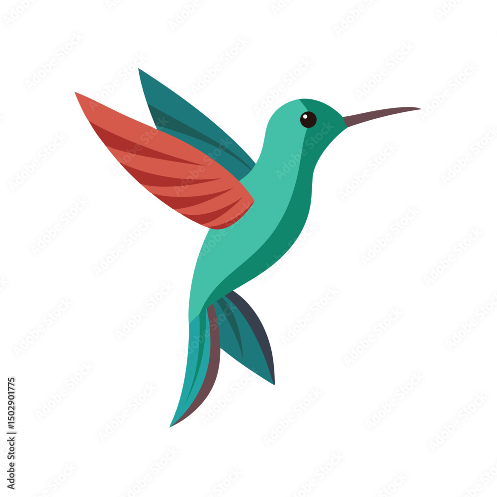 Obraz premium Vector illustration of a colorful hummingbird in flight against a clean white background