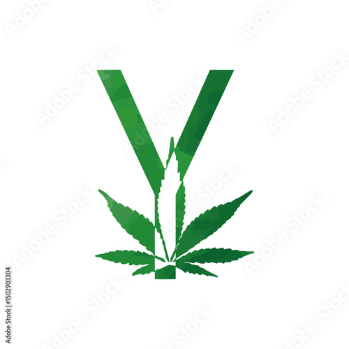 Cannabis monogram, Latin letter Y on white background