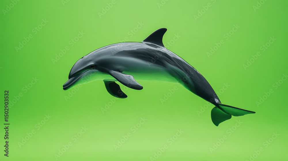 Fototapeta premium Dolphin leaps against vibrant green backdrop