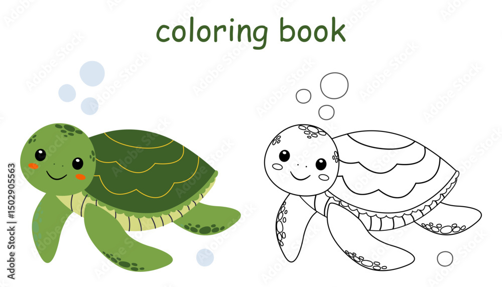 Obraz premium happy turtle coloring book for kids. Wild animal coloring pages for children