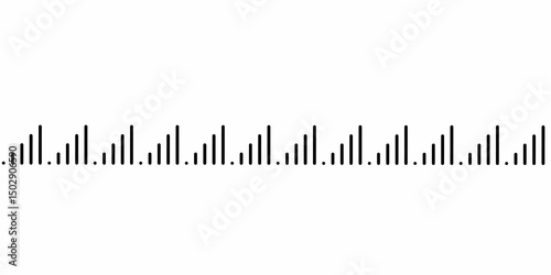 Abstract minimal design of ascending and descending black vertical bars in a repeating pattern on white background. Ideal for soundwave concepts, digital graphics, tech designs, or modern art projects