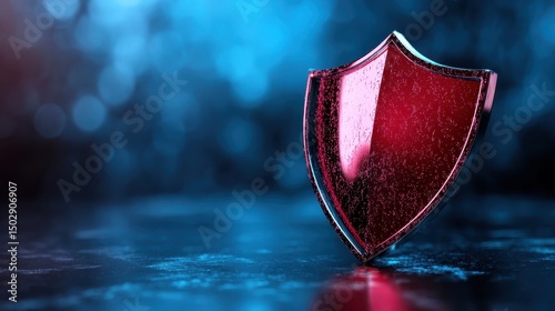 A bold red shield stands out against a cool blue backdrop, symbolizing protection, strength, and security, with a sleek and modern design capturing attention.