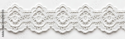 Ornate white lace trim with floral motifs