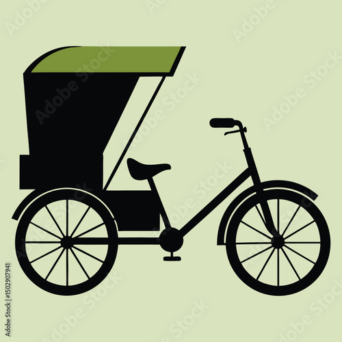 Black and white silhouette of a rickshaw