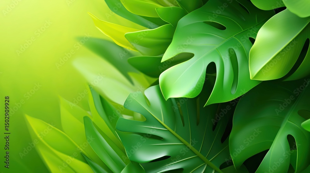 Fototapeta premium Lush Green Foliage Creating a Vibrant Tropical Backdrop