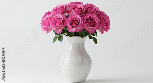Pink rose bouquet in white vase