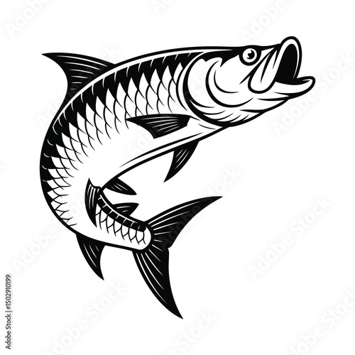 Vector Tarpon Leaping Art & Illustration, Fish vector on a white background