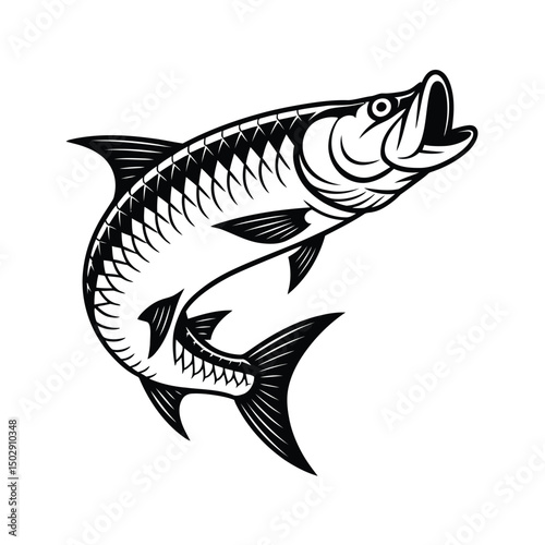 Vector Tarpon Leaping Art & Illustration, Fish vector on a white background