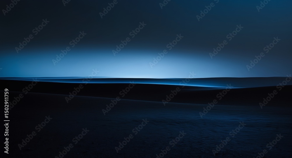 Fototapeta premium Ethereal Blue Sand Dunes at Night, A Mysterious and Tranquil Landscape Photography