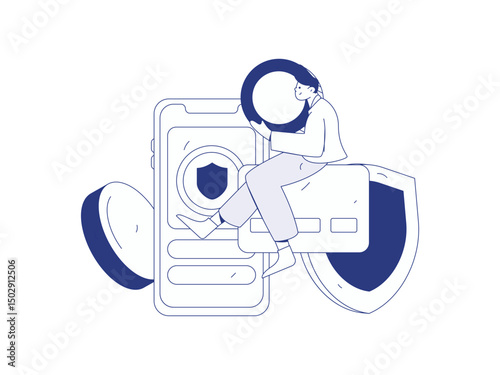 Online shopping payment security character flat vector concept operation hand drawn illustration
