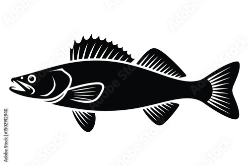 Walleye Silhouette vector Art & Illustration, Fish Vector on a white background