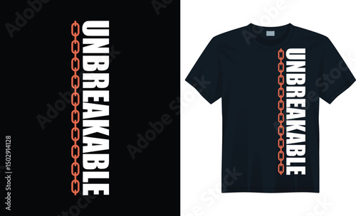 Unbreakable Motivational T-Shirt Design – Bold Red Chain Typography, Inspirational Quote for Gym, Fitness, Streetwear, Poster Art