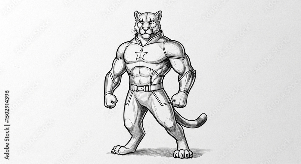 custom made wallpaper toronto digitalPowerful Cougar Superhero Mascot Illustration Dynamic King Tekken Character Sketch in Bold Black and White with Muscular Physique and Iconic Jaguar Mask Detailing Perfect for Comic Book Art Prints