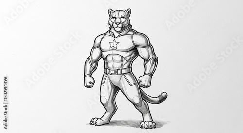 Wallpaper Mural Powerful Cougar Superhero Mascot Illustration Dynamic King Tekken Character Sketch in Bold Black and White with Muscular Physique and Iconic Jaguar Mask Detailing Perfect for Comic Book Art Prints Torontodigital.ca