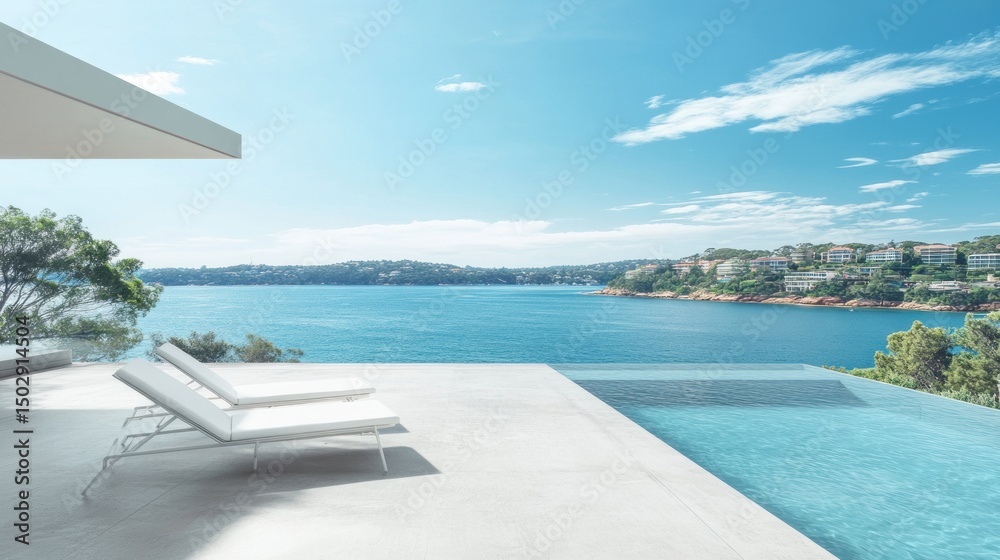 Fototapeta premium Modern beachfront house with a stunning infinity pool.