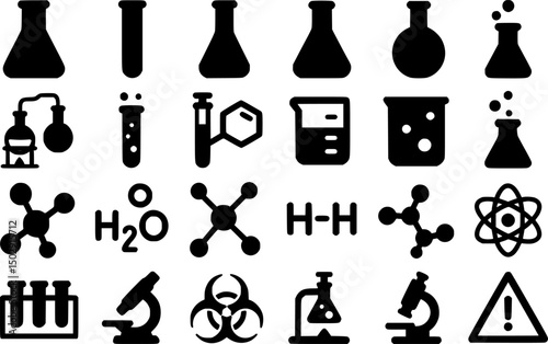 Comprehensive Set of Black and White Science and Chemistry Icons