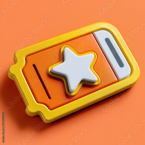 3D Rendering Colorful battery-shaped object with a star, set against a vibrant orange background. Sosial media style icon
