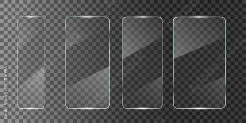 clear glass effect high-gloss acrylic sheet Transparent plastic panel. Realistic glare and reflections on a transparent surface