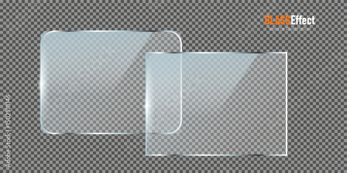 set of Transparent glassy acrylic sheet . Clear plastic panel with realistic light reflections 