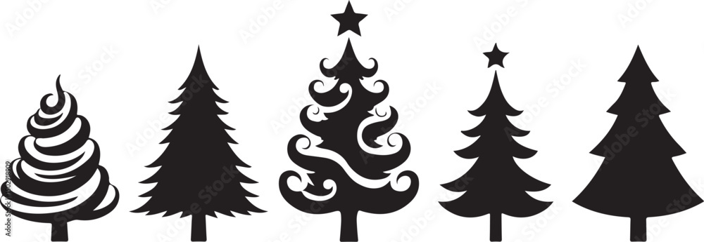 Fototapeta premium Whimsical Swirl Christmas Tree Illustration – Vector Art