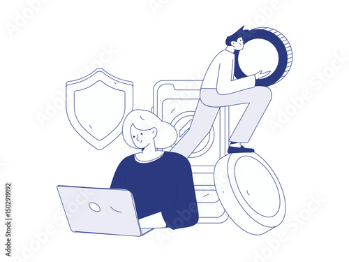 Online shopping payment security character flat vector concept operation hand drawn illustration
