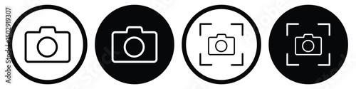 Camera and Focus Icon Set – Minimal Vector Symbols of Capture, Target, and Screenshot, vector illustration.