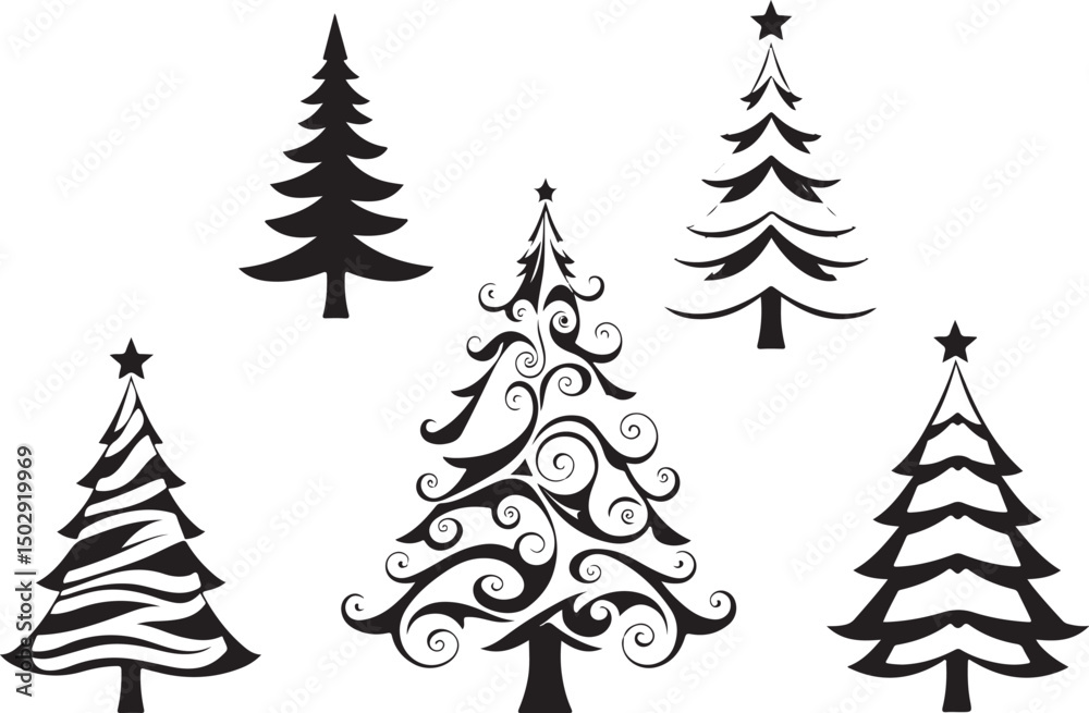 Fototapeta premium Abstract Christmas Tree with Star – Monochrome