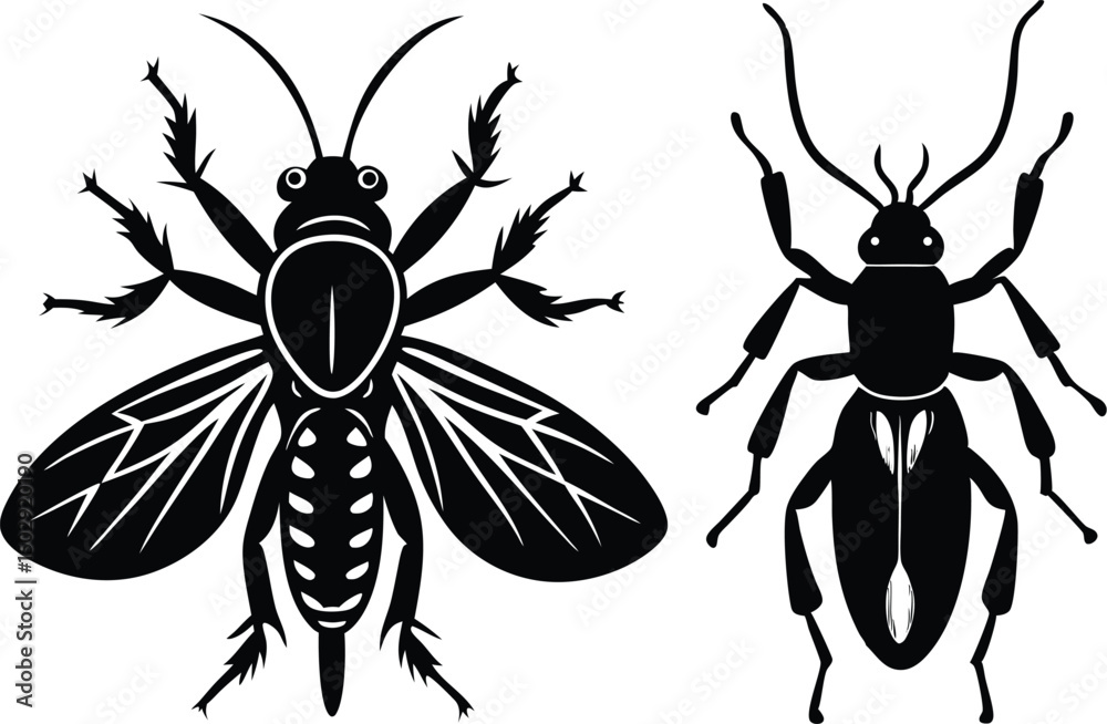 Adobe Illustrator Artwork Insect Insects ant ants emmet pismire banner Vector, vector set silhouette  Insects Flat Icons Set

