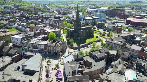 Downtown District of Rotherham, South Yorkshire, England United Kingdom. Aerial Footage Was Captured with Drone Camera on April 30th, 2024