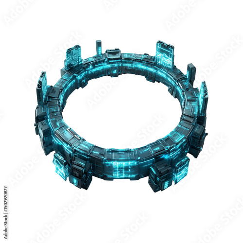 Fototapeta Naklejka Na Ścianę i Meble -  Futuristic Circular Space Station with Glowing Blue Technology