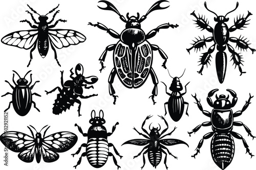 Adobe Illustrator Artwork Insect Insects ant ants emmet pismire banner Vector, vector set silhouette  Insects Flat Icons Set

