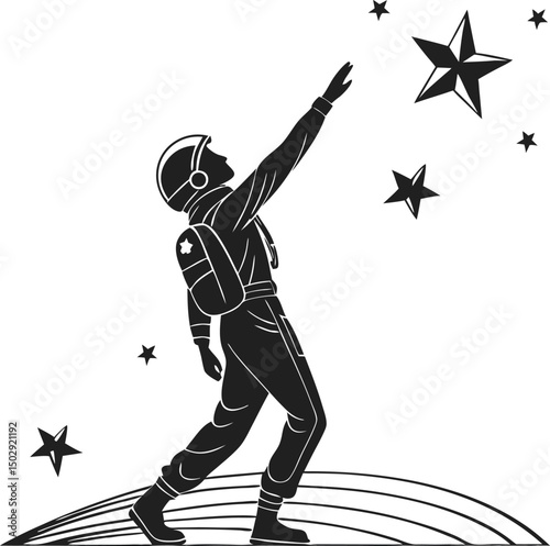 Astronaut reaching for stars night sky space exploration